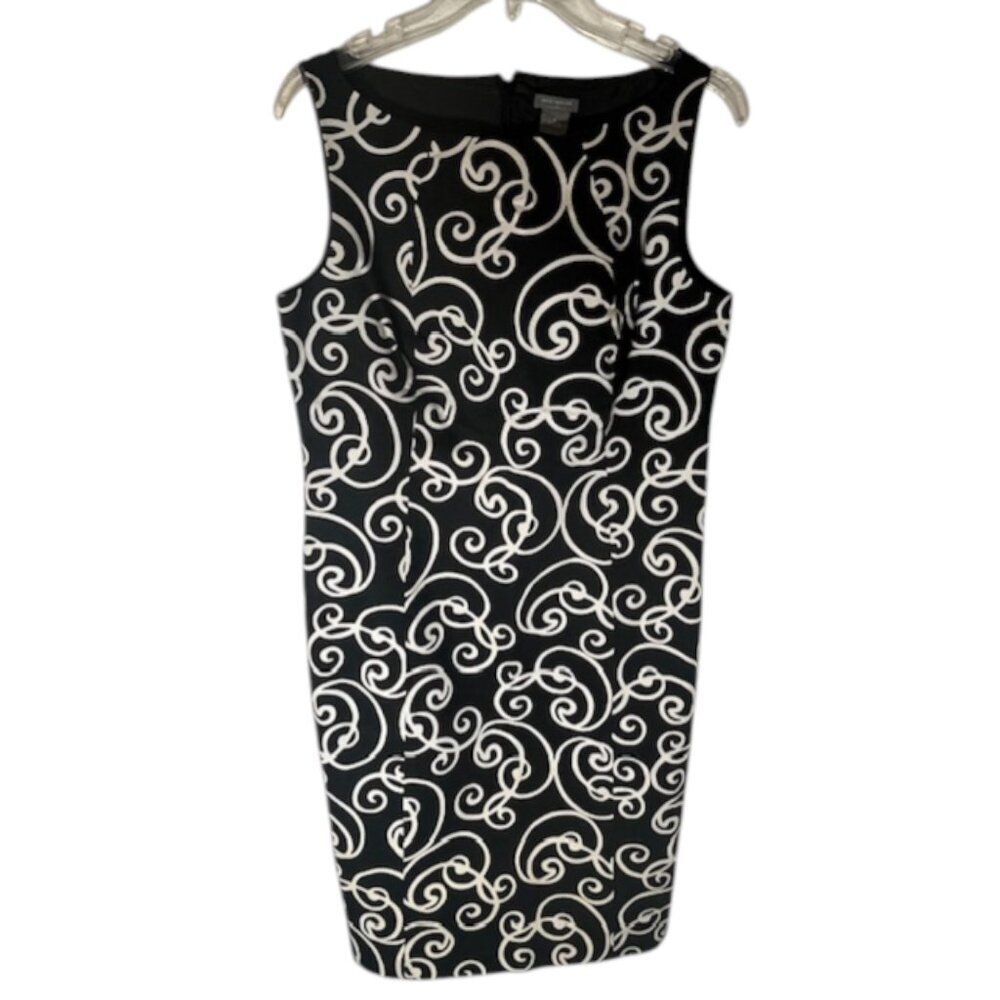 Ann Taylor Black and White Scroll Pattern Sleeveless Sheath Dress-Size 8 Classic